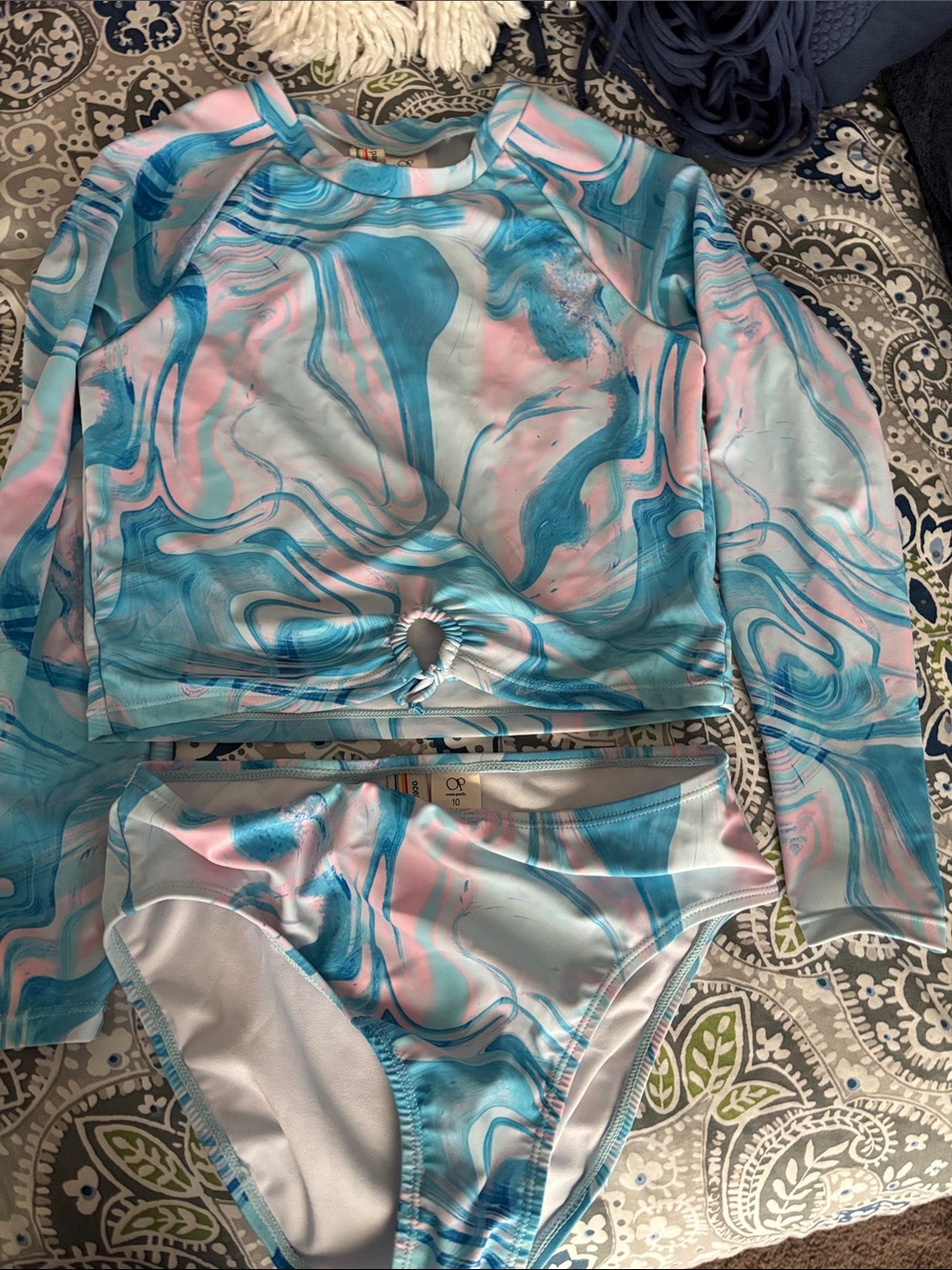 OP Kids Marble Swim Rashguard Set - Blue & Pink